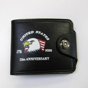 Men's Patriotic Black Leather Wallet Eagle 250th Anniversary 1776-2026 NEW
